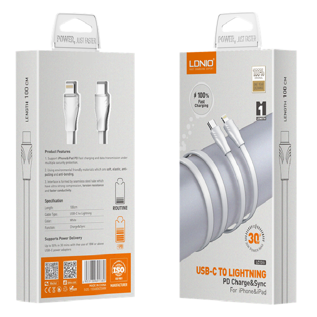 ldnio-lc131-type-c-to-lightning-cable-support-pd-and-qc-fast-charging-type-c-port-30w-data-cable-1m-for-iphone-white
