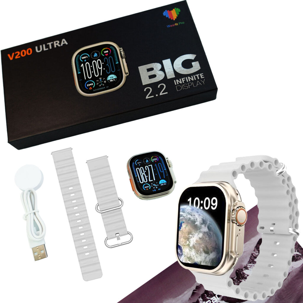 v200-ultra-smart-watch-22-inch-large-screen-ip68-waterproof-with-wearfit-pro-app-available-in-black-gray-or-orange