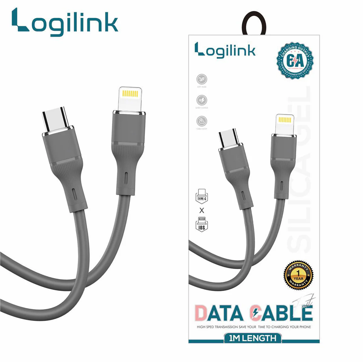 logilink-type-c-to-lightning-silicone-fast-charging-data-cable-1m-1-year-warranty-black
