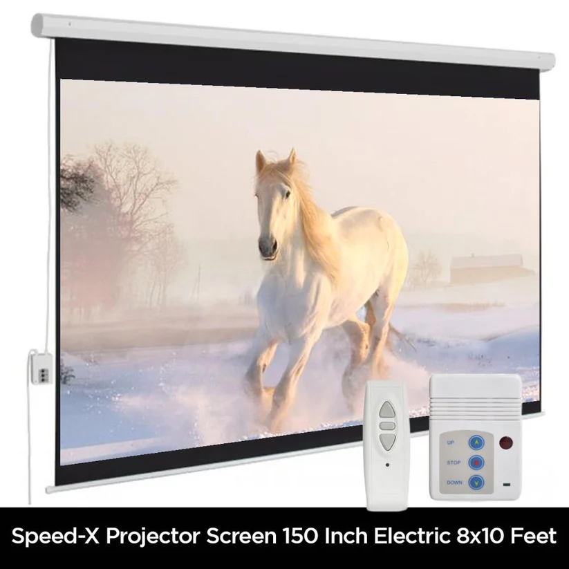 speed-x-projector-screen-150-inch-electric-motorized-8x10-feet-43-matte-white-remote-control